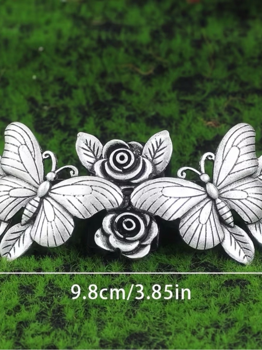 Silver Butterfly & Rose Hair Barrette - Picture 3 of 4